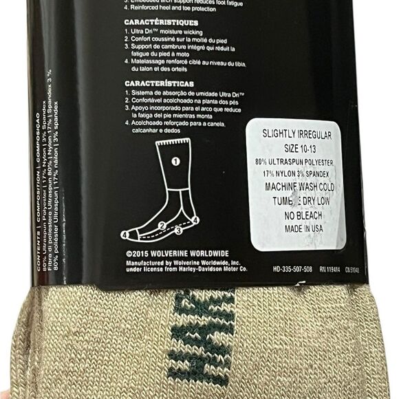 Harley-Davidson Men's Olive and Beige All Weather Socks, 2 Pairs, Size L, NWT - Picture 8 of 8